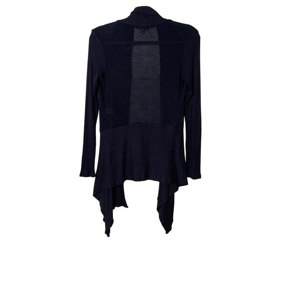 Cache Cardigan Womens M Black Draped Asymmetric Hem Lightweight Lagenlook Preppy - Picture 2 of 8